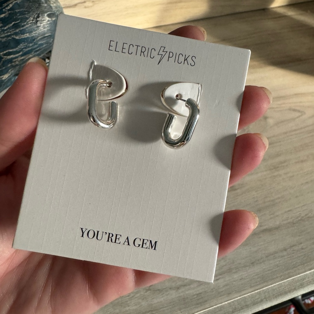 Electric Picks Statement Earrings Silver Stud Hoop
